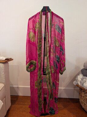 Lena Vie Sheer Kimono Robe • Magenta Multi • One Size